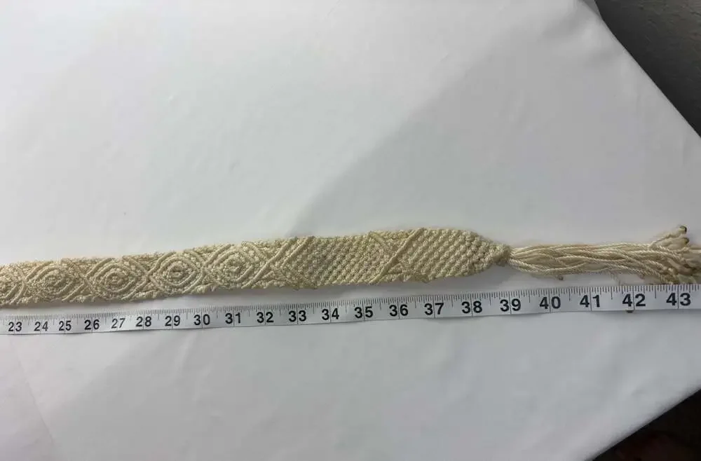 Vintage Cream Macramé Belt with Western Horse Head Buckle 40